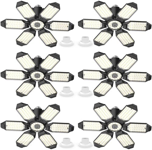 Led Garage Lights Bulb 6 Pack 200W Super Bright Ceiling Led Shop Lights, E26/E27 Base, 6500K, 20000LM Deformable Led Garage Light for Basement, Attic and Workshop Commercial Bay Lighting by LUCORUSC