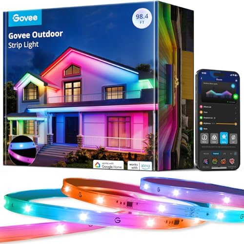 Govee Outdoor LED Strip Lights, 98.4ft Smart Outdoor Lights Work with Alexa and Google Assistant, App Control, IP65 Waterproof, RGBIC Lights for Patio, Eave, Party Decorations by Unknown