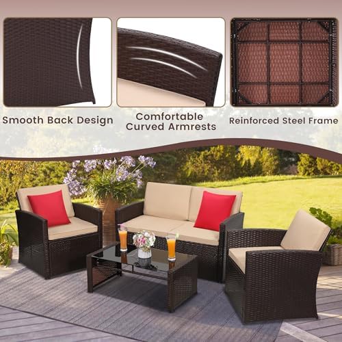 KROFEM 4 Piece Patio Furniture Set, Outdoor Wicker Conversation Set - Image 4
