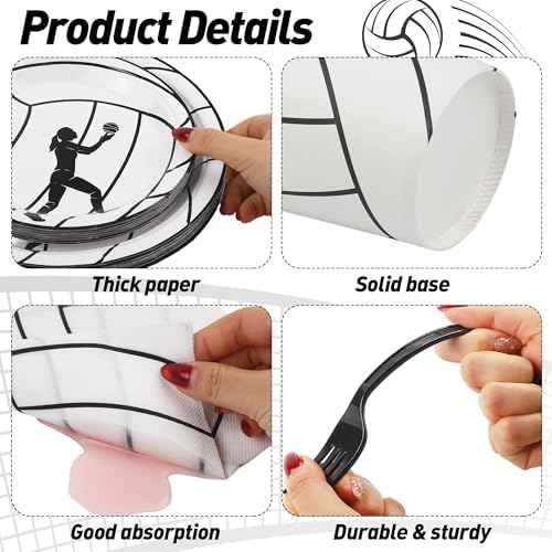 Kochorie 144 Pieces Volleyball Party Supplies, Sports Tableware Sets Including Disposable Paper Plates Napkins Cups Forks Serves 24 for Birthday Sports Volleyball Party Decorations - Image 3