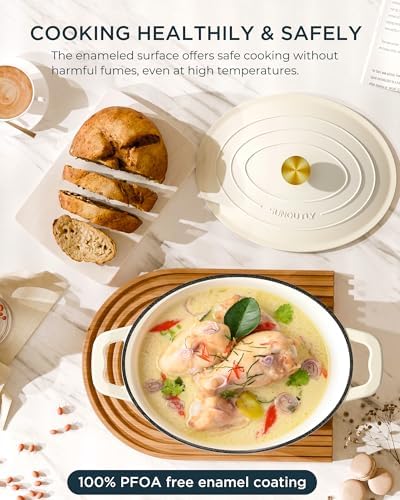 Enameled Cast Iron Dutch Oven, 9.3QT Pot with Lid, Cream White - Image 3