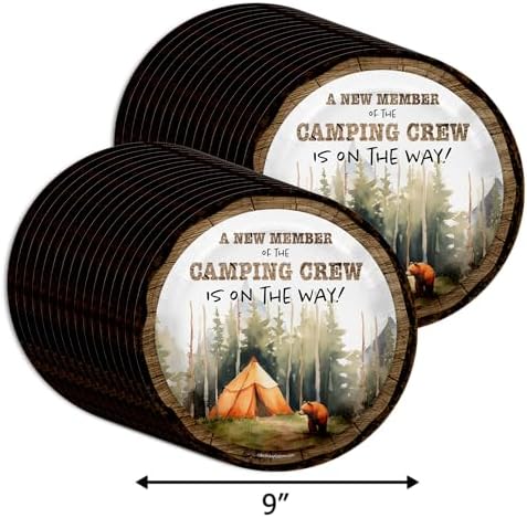 Birthday Galore New Member of Camping Crew Baby Shower - 32 Piece Disposable Party Supplies - Camping Baby Shower Decorations - Round Party Plates - Large 9" Paper Plates In Bulk - Image 2