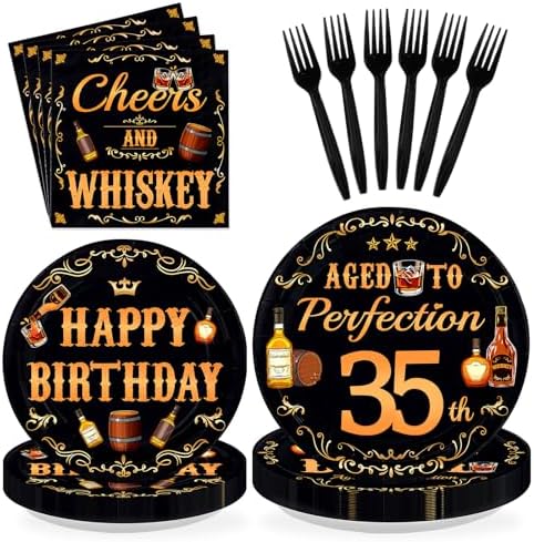 96 Pcs Thirty Fine Birthday Decoration Aged To Perfection 35th Plates by Greencian