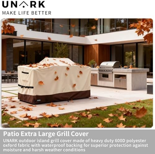 110 Inch Extra Large Grill Cover Kitchen Island Cover Large Island Grill Cover for Outdoor Grill Outdoor Kitchen Cover Heavy Duty Waterproof 110" L x 44" W x 48" H, Beige and Brown - Image 3