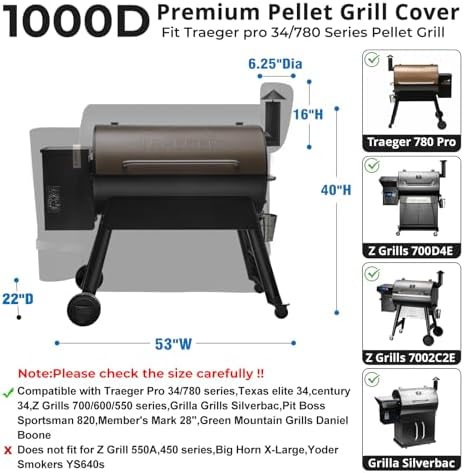 Pellet Grill Cover for Traeger Pro 34/780 Series,1000D Heavy Duty Material - Image 2