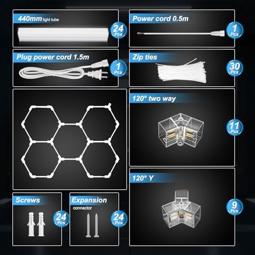 FERUERW Hexagon Garage Lights 5 Hex, 3 Level Dimmable - Image 2