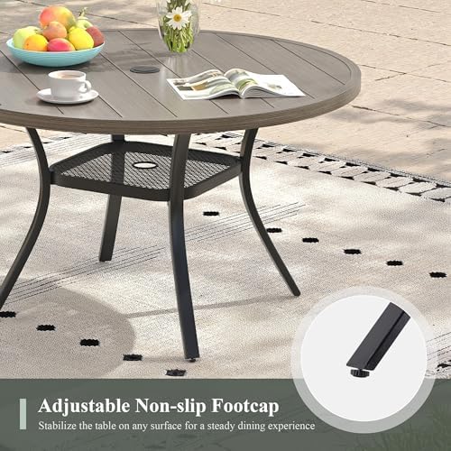 Outdoor Dining Table with Adjustable Umbrella Hole, 40.6" All-Weather Round Patio Dining Table for 4, Metal Patio Table with Storage Shelf for Garden Lawn Porch Deck Yard, Grey - Image 7
