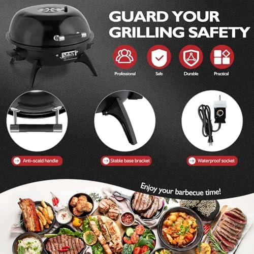 Outvita Outdoor/Indoor Electric Grill, 1600W Portable Removable Stand,Black - Image 3