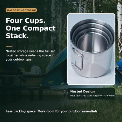 KOKKOYA Stainless Steel Camping Cups Mug Small Backpacking Bush Pot Set - Image 2
