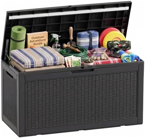 130 Gallon Outdoor Storage Box Waterproof, UV Resistant Resin Deck Box for Patio Furniture, Outside Storage Box for Garden Tools, Patio Cushions, Black by KFY