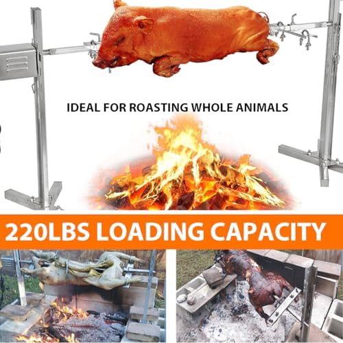 iMeshbean Electric BBQ Rotisserie Grill Kit, 220LB Pig Spit Rotisserie Grill, Stainless Steel Pig Rotisserie Kit with 45W Powerful Motor, Adjustable Height - Image 2