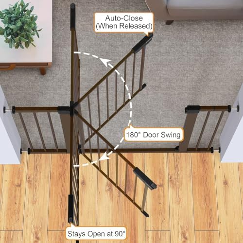 Cumbor 2 Pack 30-46" Baby Gate for Stairs, Auto Close Dog Gate Indoor Brown - Image 6