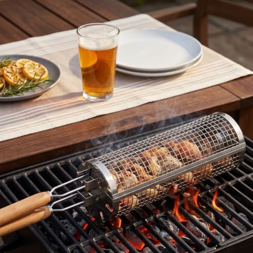Rolling Grill Basket, 304 Stainless Steel Cylinder Grill Basket - Image 4