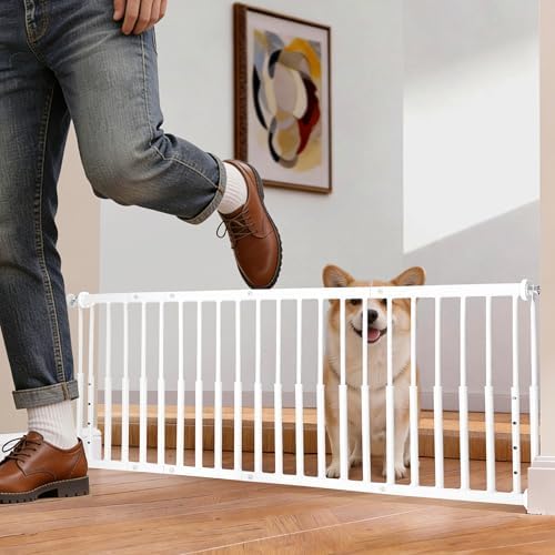 10''-15.8'' Height Adjustable Dog Gate, Extra Wide 18.1"-46" All Metal Short Dog Gate to Step Over, Pressure Mount Small Pet Puppy Gate for Stairs & Doorways(White) - Image 3