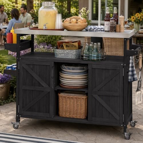 50.25" W Grill Cart with Stainless Steel Tabletop, Black - Image 3