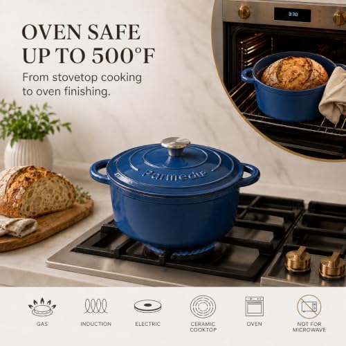 Parmedu 5.5QT Enameled Cast Iron Dutch Oven for Sourdough Bread Indigo Blue - Image 5