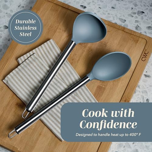 COOK WITH COLOR Silicone Cooking Utensils, Kitchen Utensil Set, Easy to Clean Silicone Kitchen Utensils, Cooking Utensils for Nonstick Cookware, Kitchen Gadgets Set, 10 Pieces, Blue and White - Image 5