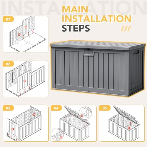 240 Gallon HDPE Deck Box Outdoor Indoor Waterproof Storage Box for Patio Furniture, Pool Accessories, Garden Tools, and Cushion Storage, Gray - Image 7