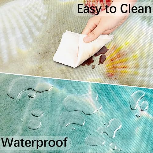 Fitted Round Tablecloth with Umbrella Hole and Zipper Starfish Coral Seashell Outdoor Elastic Table Cloth 36"-44" Oil-Proof Waterproof Summer Beach Patio Table Cover for Picnic Party - Image 5