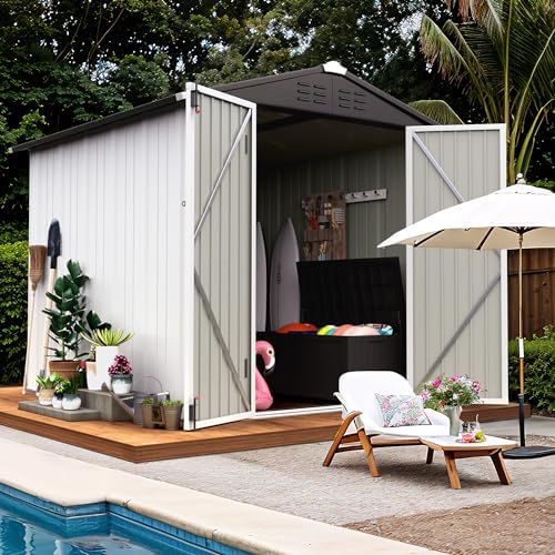 Flamaker 6x8 FT Storage Shed Waterproof Metal Garden Shed with Lockable Door Utility Tool Shed Outdoor Storage for Backyard, Patio and Lawn, White - Image 2