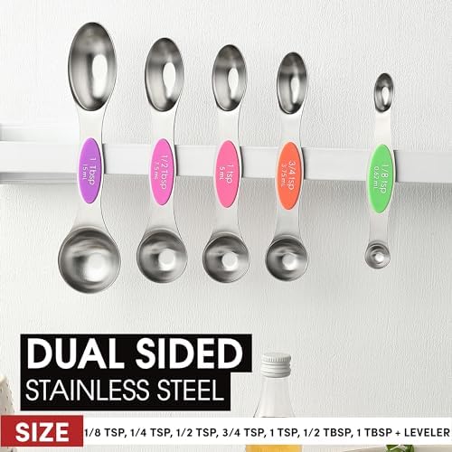Spring Chef Stainless Steel Magnetic Measuring Spoons Set of 8, Neon - Image 3