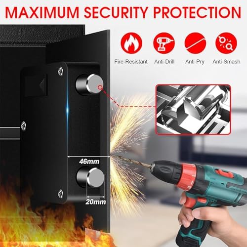 1.8 Cub Fire Proof Safe for Home Documents, Anti-Theft Digital Security Box with Electronic Keypad Lock and Spare Key, Small Safes for Home Use Fire and Water proof for Money Jewelry Valuables - Image 3