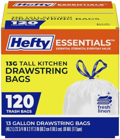 Hefty Essentials 13 Gallon Kitchen Trash Bags, 120 Count, Fresh Linen Scent by Hefty