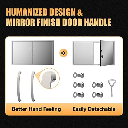 36" Wx21 H Outdoor Kitchen Doors Stainless Steel BBQ Access Door, Flush Mount for Outdoor Kitchen and BBQ Island, Silver - Image 4