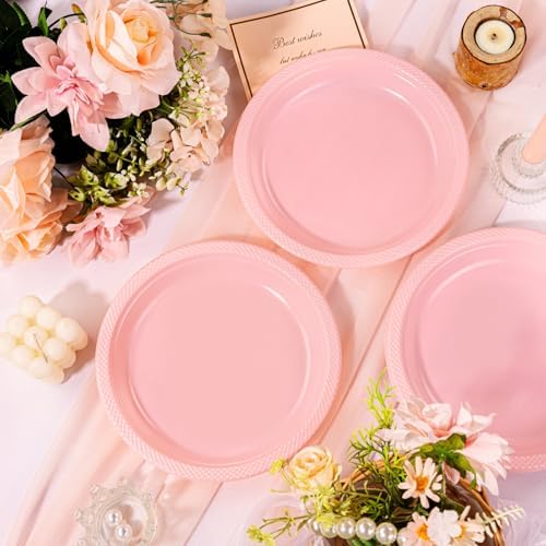 WELLIFE Pink Plastic Plates 9 Inch 50 Count - Image 3