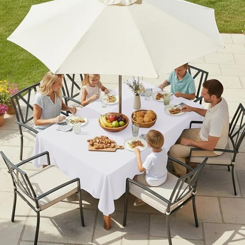 LUSHVIDA Rectangle Outdoor Tablecloth with Umbrella Hole 60x84 Inch White - Image 2