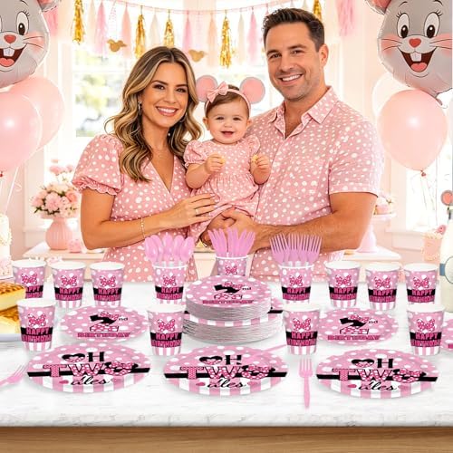 168Pcs Pink Mouse 2nd Birthday Decorations for Girls, Serves 24 - Image 6