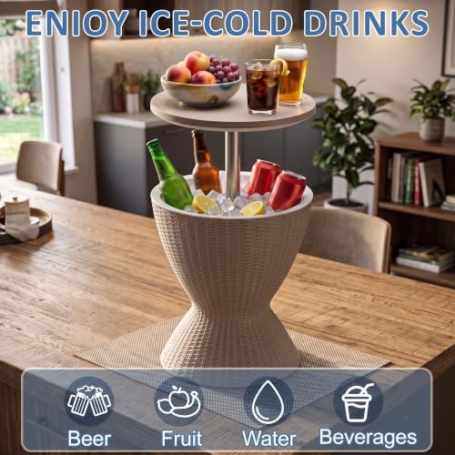 EasyUp Outdoor Cooler Bar Table – 8 Gallon Outdoor Patio Cooler Table with Drain Plug, Adjustable Height Rattan-Style Resin Cool Bar for Poolside, Deck, BBQ & Parties Classic Grey - Image 5