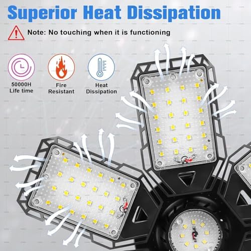Aoretic LED Garage Lights 1 Pack -180W, 18000LM 6500K Led Shop Light with 6+1 Deformable Panels, Basement Barn Light Garage Ceiling Lights, E26/E27 for Garage, Warehouse, Shop - Image 4