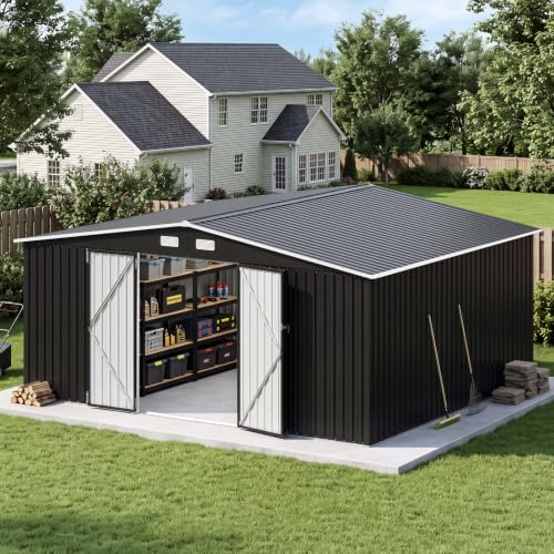 Aoxun 14x12 FT Outdoor Metal Storage Shed with Lockable Doors, Black by Aoxun