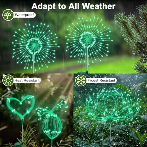 Solar Garden Lights Outdoor, 2 Pack 120 LED Twinkling Firework Lights Decorative with 2 Modes, Outdoor Waterproof Solar Starburst Light for Outside Yard Pathway Garden Decor, Green - Image 3
