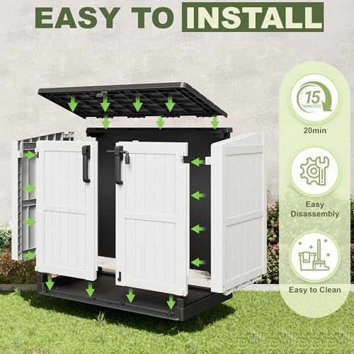 Plastic Outdoor Storage Shed, 36 Cu Ft Waterproof Outdoor Storage Cabinet with Dual Lock Door for Backyard, Patio, Garage, Garden to Store Tools & Accessories, Wood-Grain（Ashen - Image 5