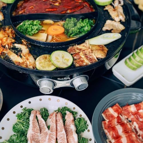Food Party Hot Pot Electric Korean BBQ Grill Combo Hotpot Smokeless Indoor Grill 16.5" Detachable Easy Cleaning 110V 1800W Shabu Shabu Pot with Divider - Image 6