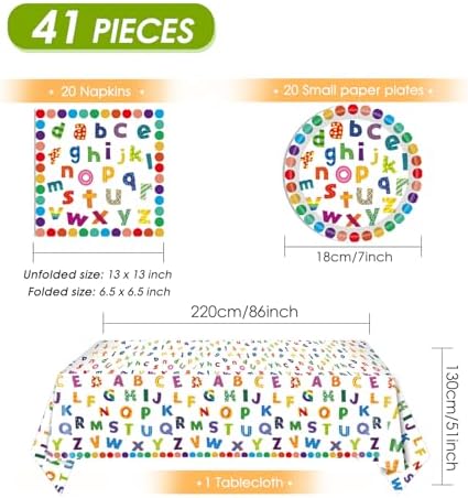 41Pcs Colorful ABC Birthday Party Decorations Alphabet Colorful Party Supplies ABC Rainbow Dots Plates Napkins Tablecloth丨Kids Birthday Educations Party Classroom First Day School Party,Serv 20 - Image 2