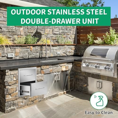 Outdoor Kitchen Drawers 14" W x 15" H x 23" D Stainless Steel Double Drawers with Ergonomic Handle for BBQ Island, Patio Grill Station & Outdoor Kitchen Cabinets - Image 5