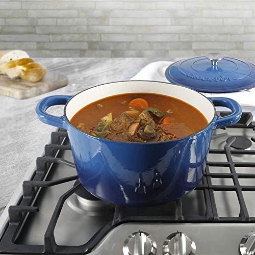 Crock-Pot Artisan 7-Quart Round Enameled Cast Iron Dutch Oven – Sapphire Blue, Durable Heavy-Duty Cookware for Slow Cooking, Baking, Roasting with Lid - Image 5