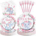 96 Pcs Pink Elephant Baby Shower Decorations for Girls, Serves 24 by Greencian