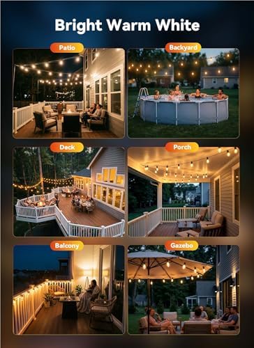 Minetom 80FT Outdoor String LED Patio Lights Waterproof,Shatterproof S14 Vintage Edison Bulbs,Commercial Grade Outside Hanging Lights Waterproof for Porch Deck Garden Backyard Balcony Cafe Bistro - Image 4