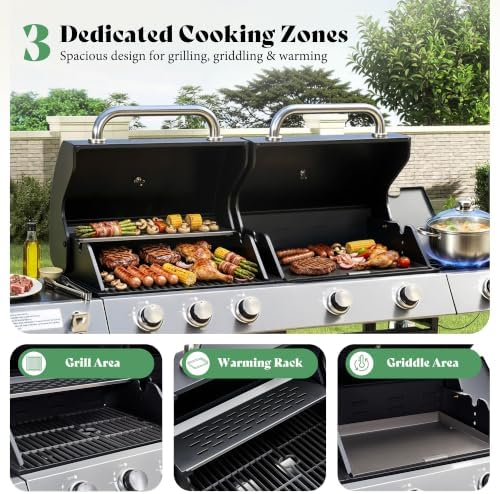 AMERLIFE 60,000 BTU 5-Burner Gas Grill and Griddle Combo with Side Burner - Image 3