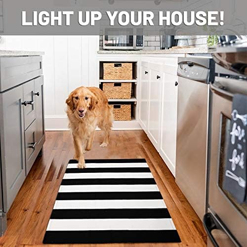 IOHOUZE 27.5x43 Striped Outdoor Door Mat, Washable Porch Rug, Black/White - Image 4