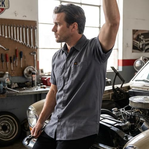 Milwaukee Leather MDM11668 Men’s Grey Button-Up Heavy-Duty Work Shirt - Classic Mechanic Shirt w/Pockets - Image 3