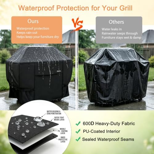 NettyPro Grill Cover for Outdoor Grill 56 Inch Waterproof Heavy Duty, Black - Image 4