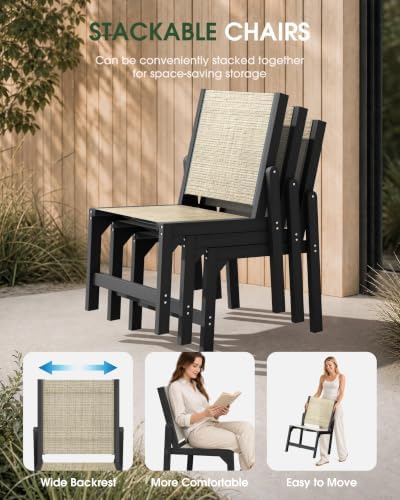 Stackable Outdoor Dining Chairs, HDPE Frame with Teslin Fabric, Black - Image 6