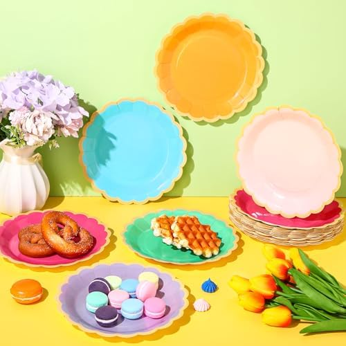 48 Pcs Candy Rainbow Paper Plates 9 Inch Scalloped - Image 2