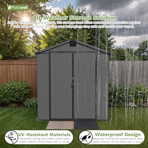Patiowell 6X4 FT Plastic Outdoor Storage Shed with Floor, Resin Garden Shed - Image 2