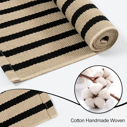 OJIA Washable Outdoor Rug 3'x5' Black and Tan Striped Porch Rug Patio Rugs - Image 3